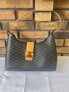 Designer-Inspired Dark Brown Pattern Shoulder Bag with Tan Trim